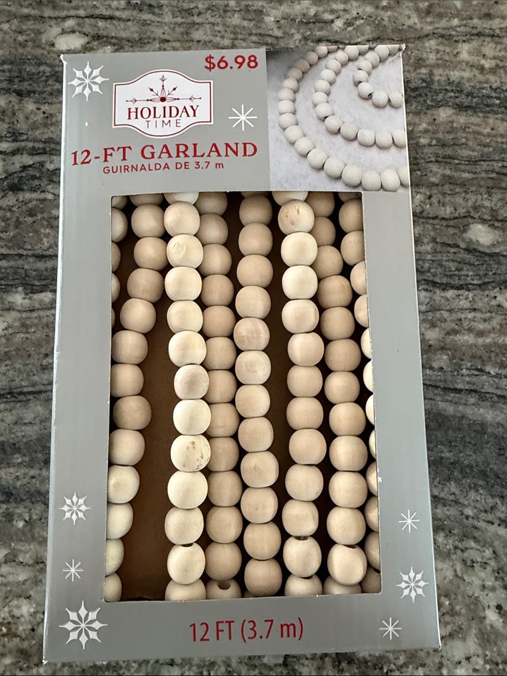 Holiday Time Cream Wood Bead Garland - Natural Farmhouse Accent
